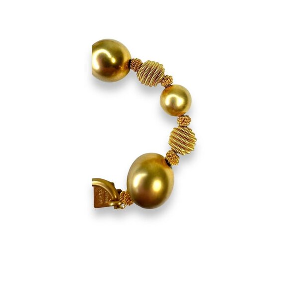 Y2K Anne Klein Chunky Brushed Gold Tone Beaded Bracelet 7.75” Toggle Clasp - Picture 8 of 10